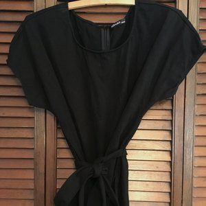 Black tie-waist cotton t-shirt